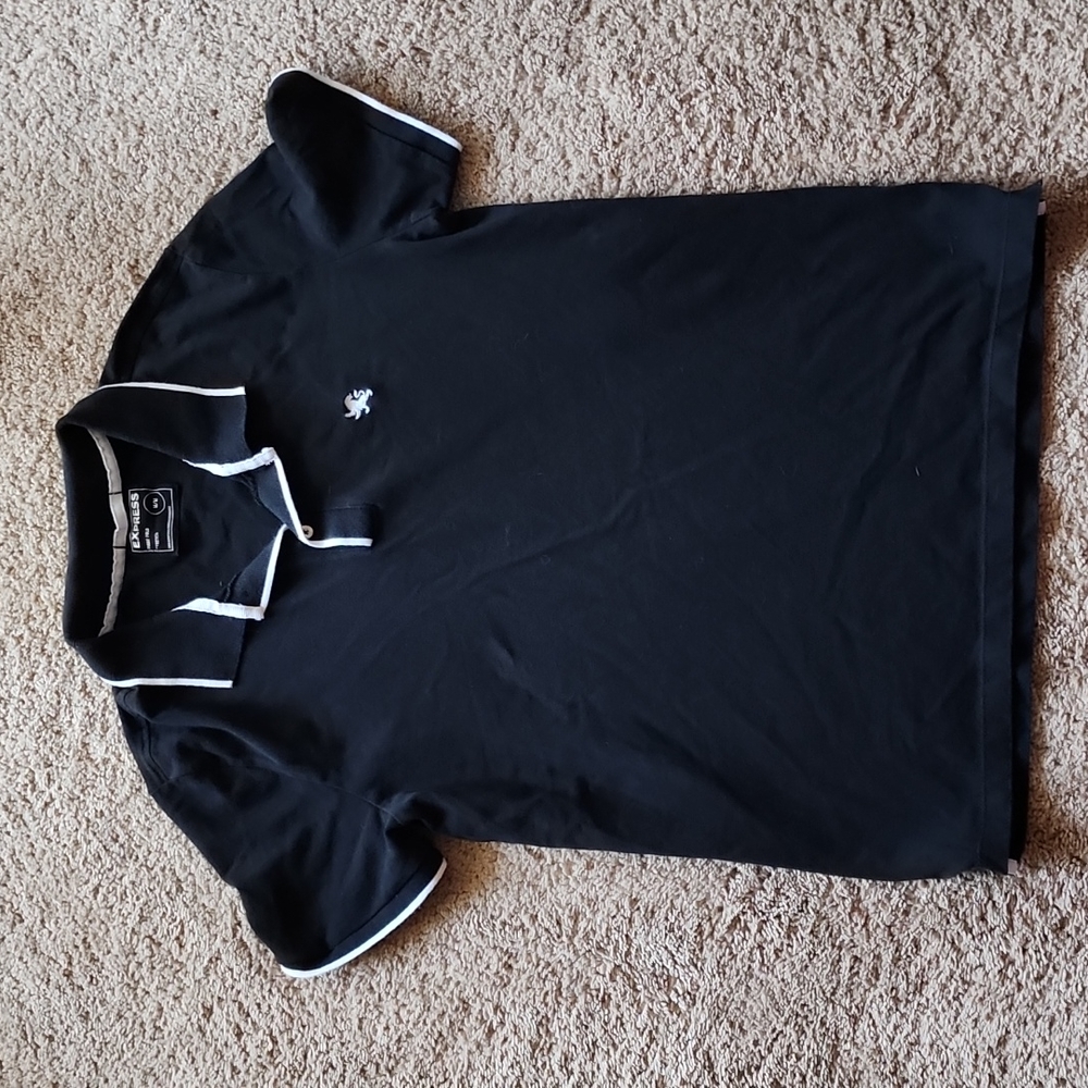 Mens Express white trim black pique polo sz M